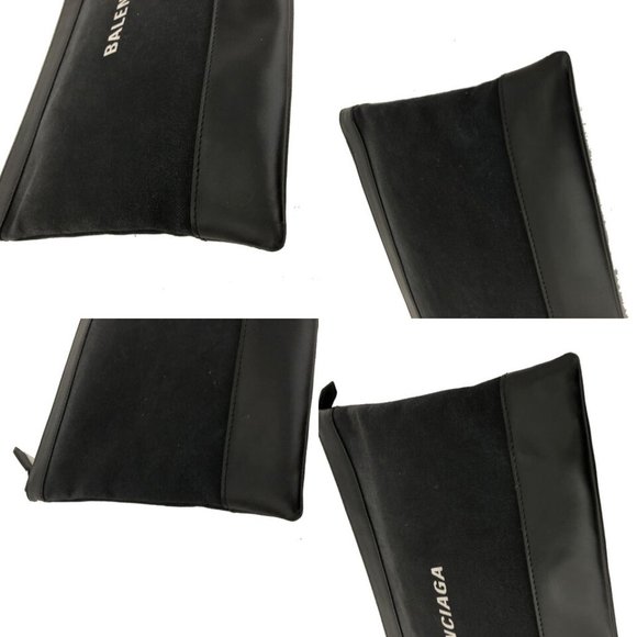 BALENCIAGA Navy Clip M Black Canvas Leather Clutch Bag - Picture 2 of 9